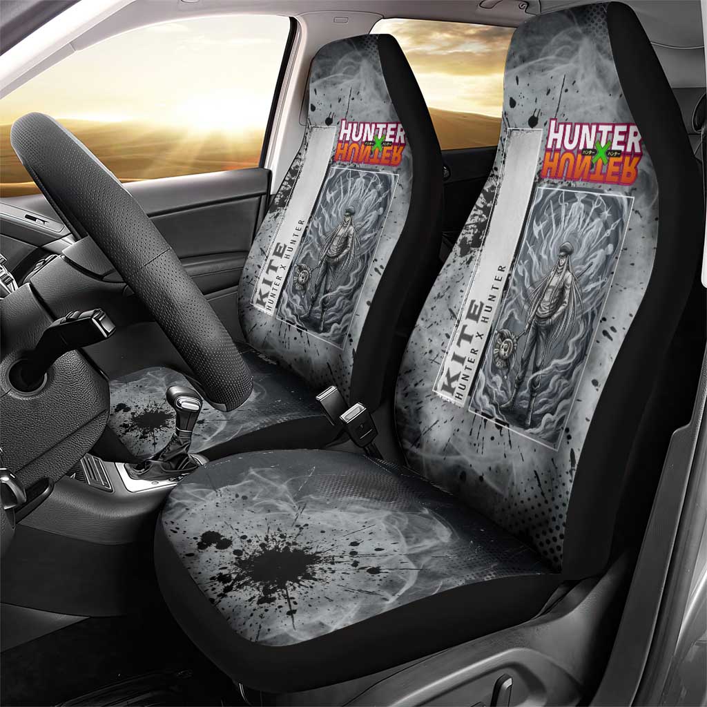 Chrollo Theme Gray Ink Splash Design Car Seat Cover with Cross Weapon and Monochrome Aura Artwork - The Mazicc