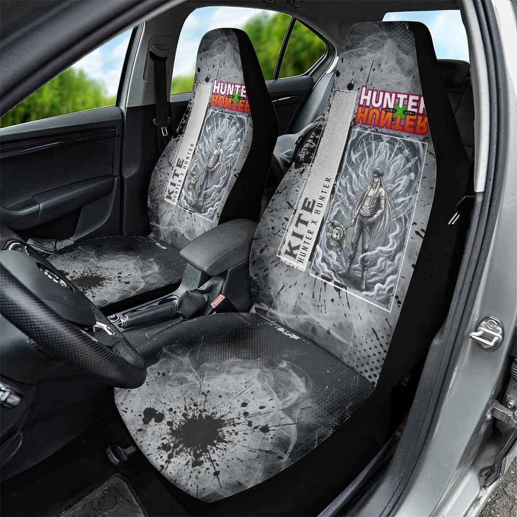 Chrollo Theme Gray Ink Splash Design Car Seat Cover with Cross Weapon and Monochrome Aura Artwork - The Mazicc