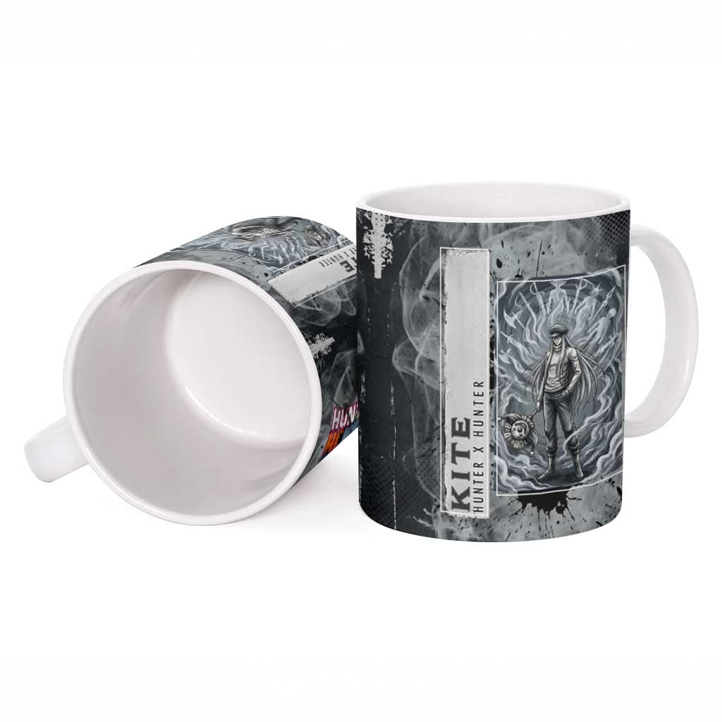 Chrollo Theme Gray Ink Splash Design Ceramic Mug with Cross Weapon and Monochrome Aura Artwork - The Mazicc