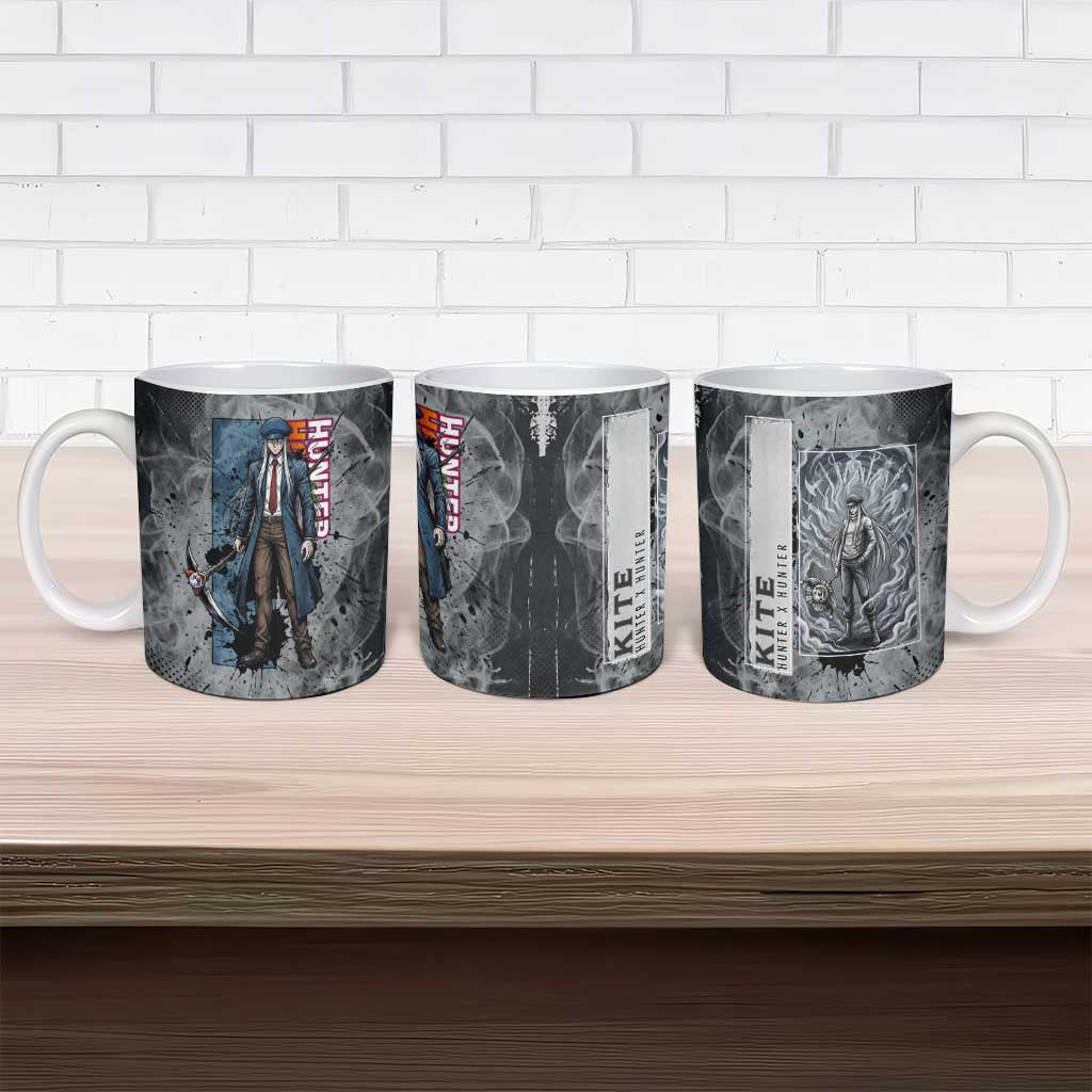 Chrollo Theme Gray Ink Splash Design Ceramic Mug with Cross Weapon and Monochrome Aura Artwork - The Mazicc
