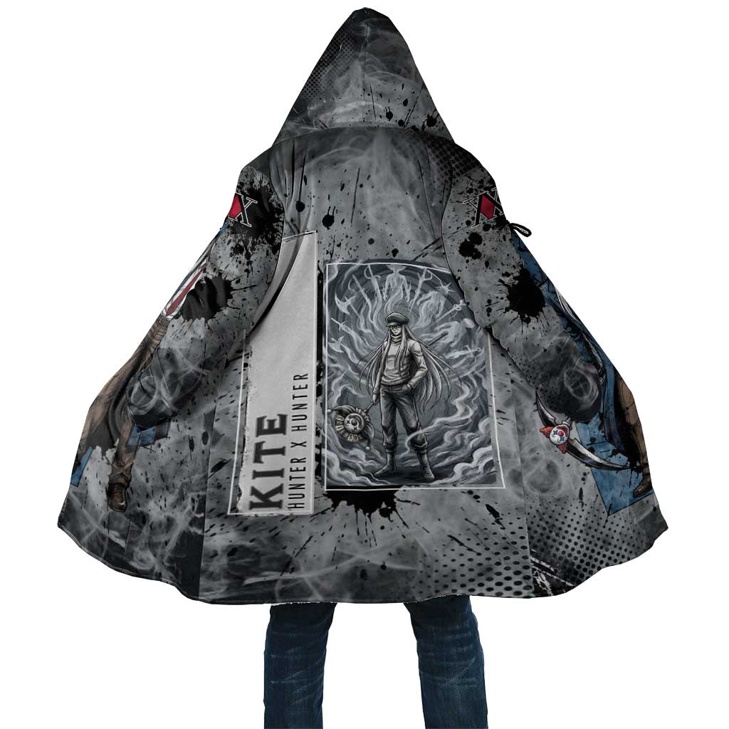 Chrollo Theme Gray Ink Splash Design Cloak with Cross Weapon and Monochrome Aura Artwork - The Mazicc