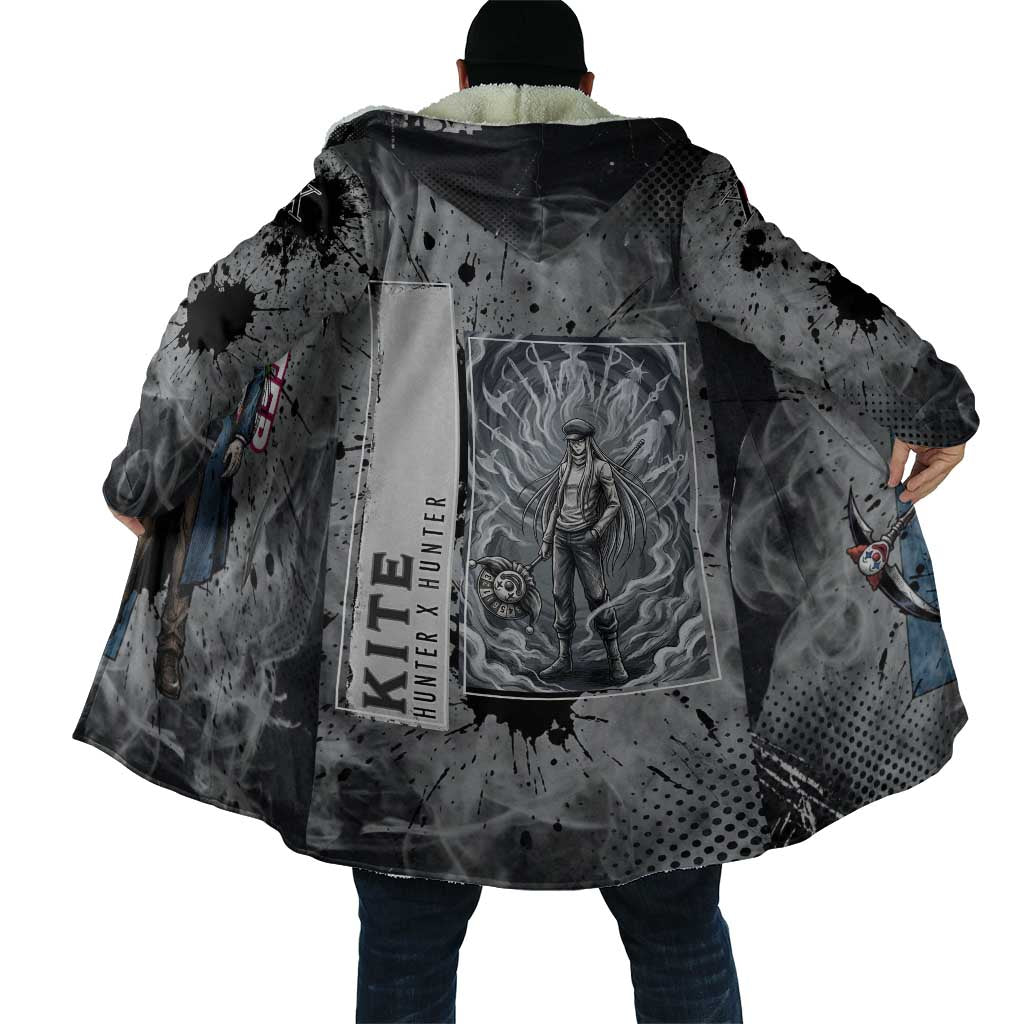 Chrollo Theme Gray Ink Splash Design Cloak with Cross Weapon and Monochrome Aura Artwork - The Mazicc