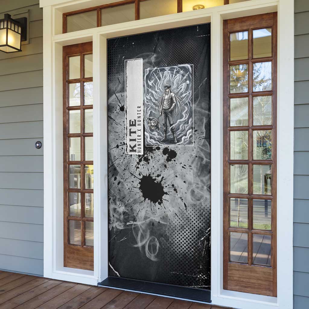 Chrollo Theme Gray Ink Splash Design Door Cover with Cross Weapon and Monochrome Aura Artwork - The Mazicc