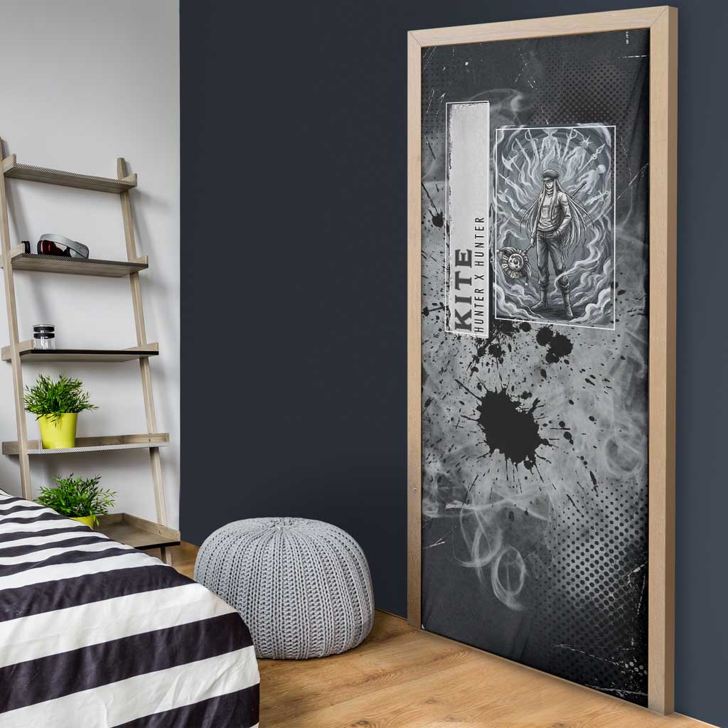 Chrollo Theme Gray Ink Splash Design Door Cover with Cross Weapon and Monochrome Aura Artwork - The Mazicc
