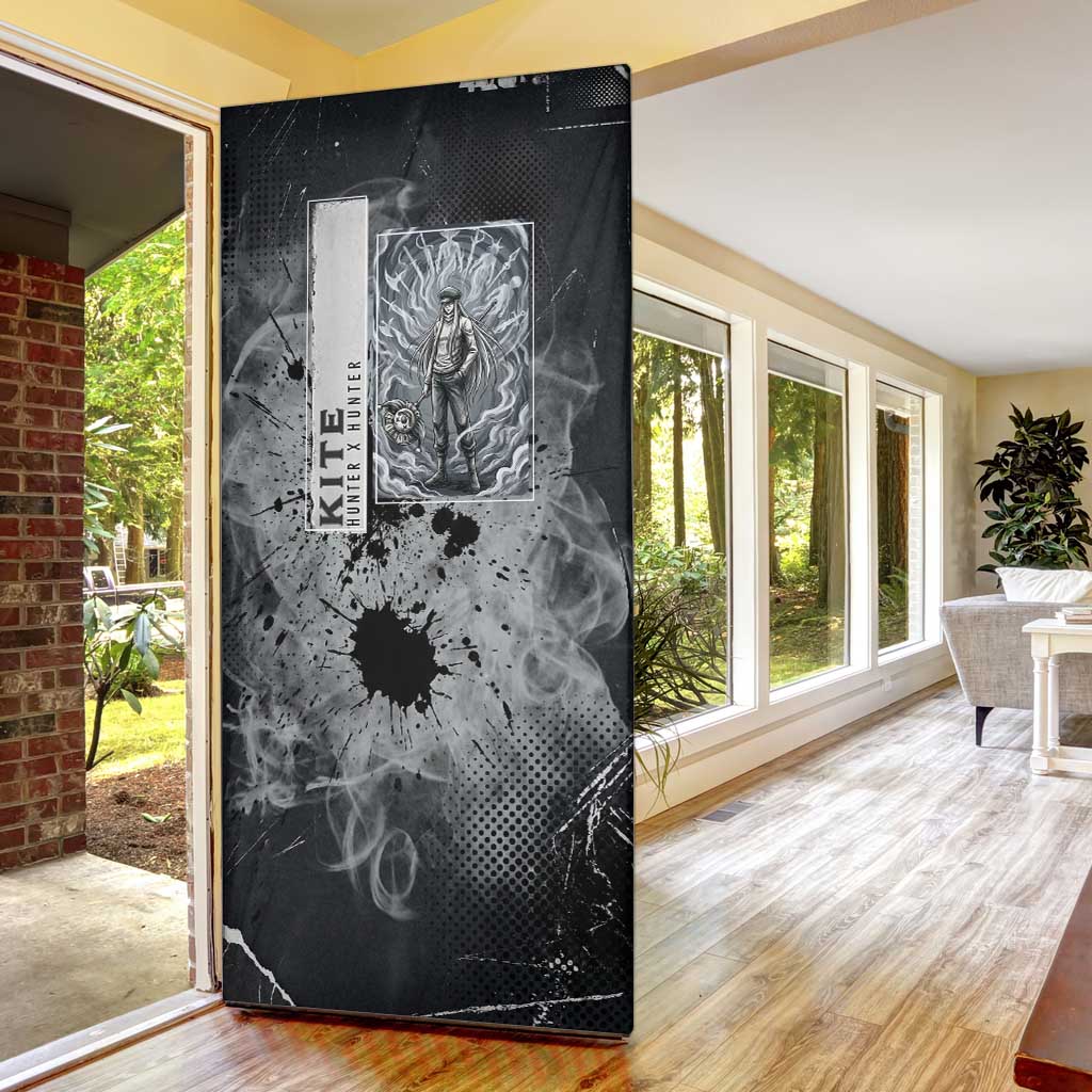 Chrollo Theme Gray Ink Splash Design Door Cover with Cross Weapon and Monochrome Aura Artwork - The Mazicc