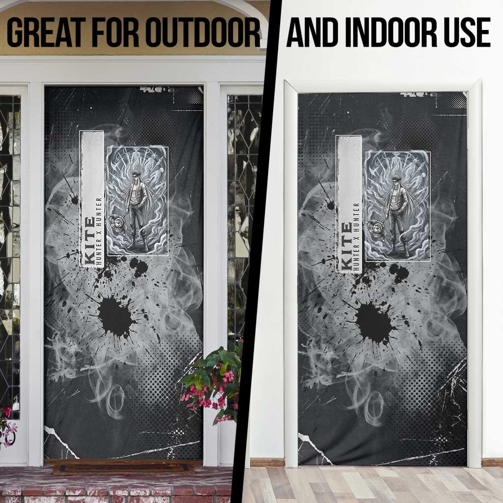 Chrollo Theme Gray Ink Splash Design Door Cover with Cross Weapon and Monochrome Aura Artwork - The Mazicc