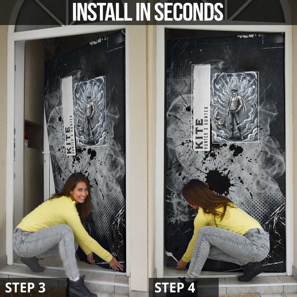 Chrollo Theme Gray Ink Splash Design Door Cover with Cross Weapon and Monochrome Aura Artwork - The Mazicc