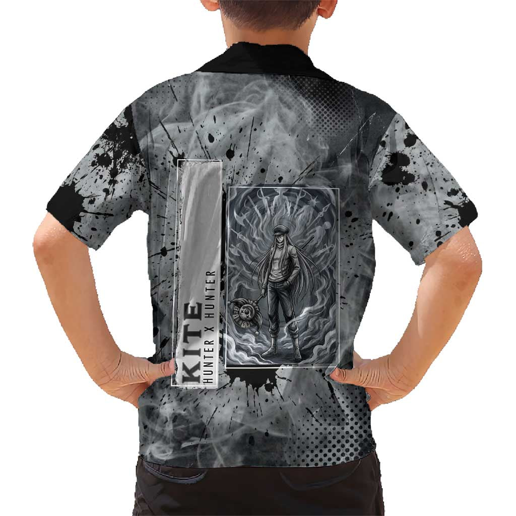 Chrollo Theme Gray Ink Splash Design Family Matching Long Sleeve Bodycon Dress and Hawaiian Shirt with Cross Weapon and Monochrome Aura Artwork