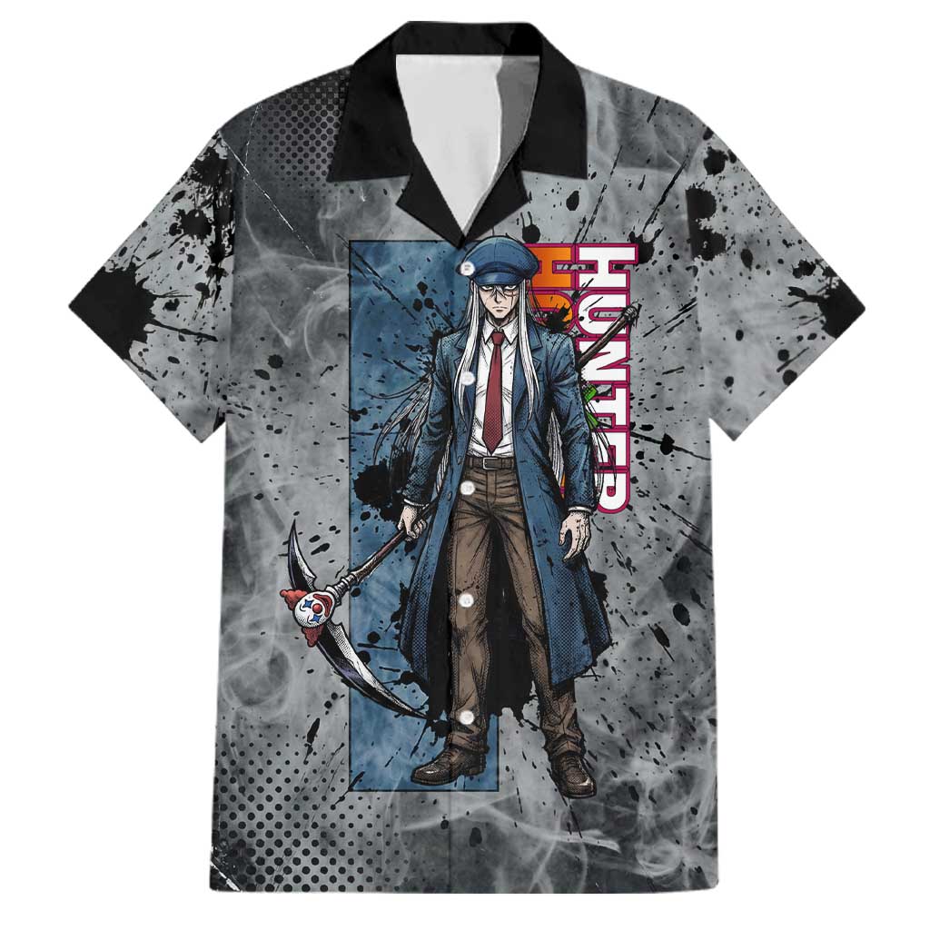 Chrollo Theme Gray Ink Splash Design Family Matching Long Sleeve Bodycon Dress and Hawaiian Shirt with Cross Weapon and Monochrome Aura Artwork