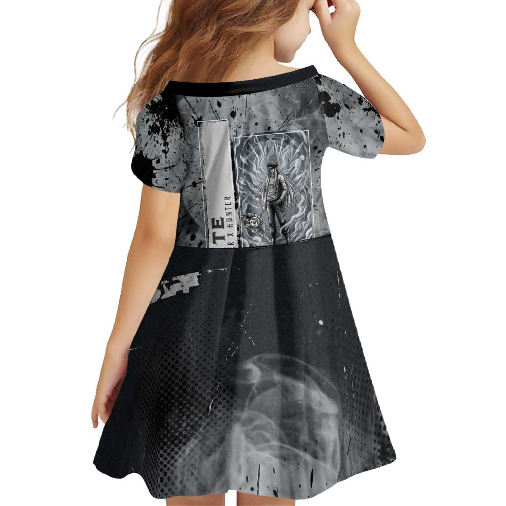 Chrollo Theme Gray Ink Splash Design Family Matching Off The Shoulder Long Sleeve Dress and Hawaiian Shirt with Cross Weapon and Monochrome Aura Artwork