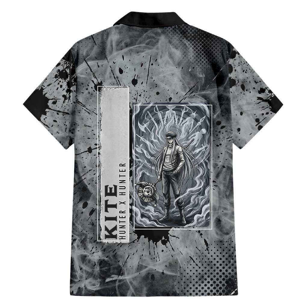 Chrollo Theme Gray Ink Splash Design Family Matching Off Shoulder Short Dress and Hawaiian Shirt with Cross Weapon and Monochrome Aura Artwork