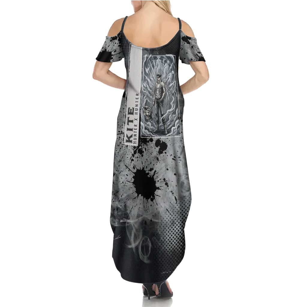 Chrollo Theme Gray Ink Splash Design Family Matching Summer Maxi Dress and Hawaiian Shirt with Cross Weapon and Monochrome Aura Artwork