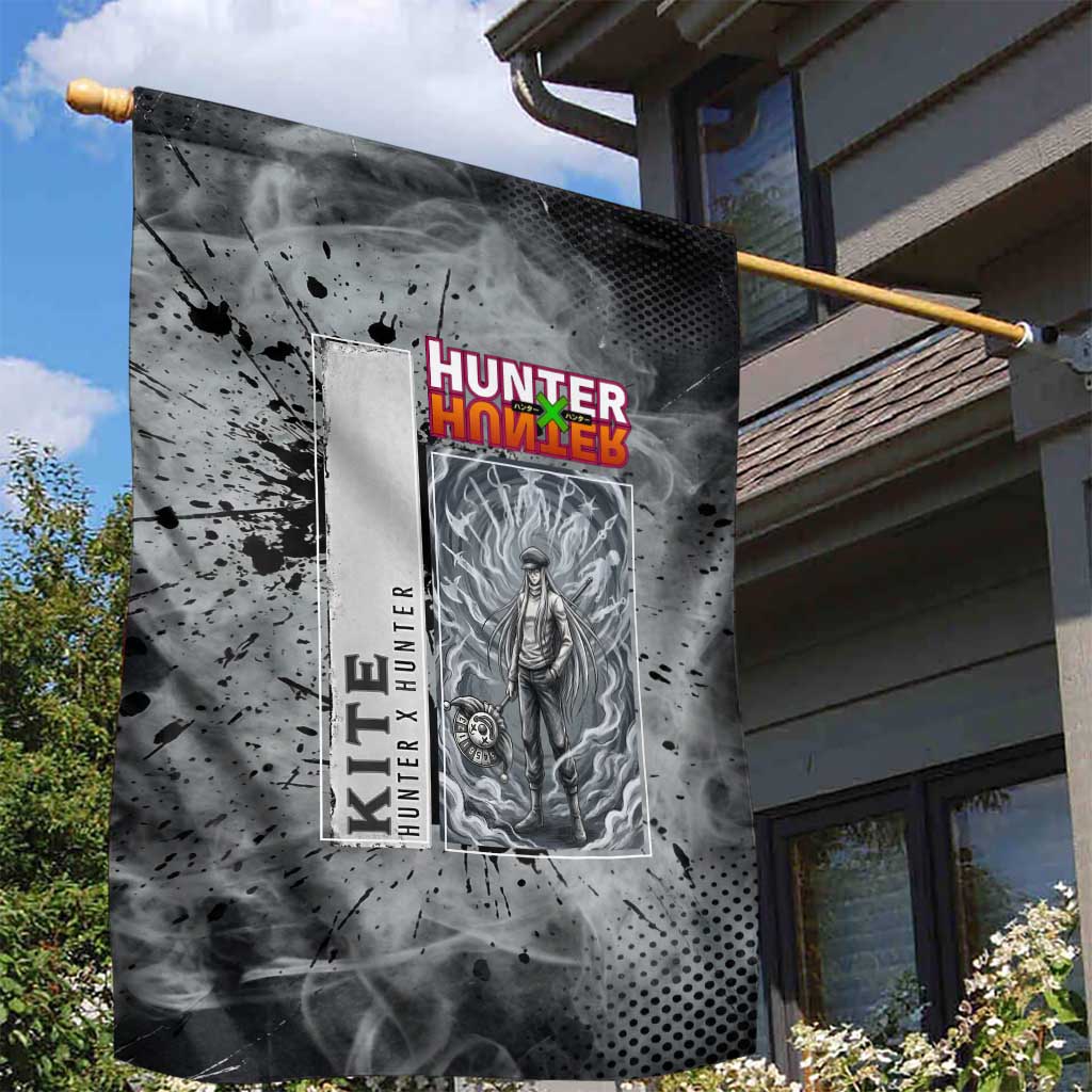 Chrollo Theme Gray Ink Splash Design Garden Flag with Cross Weapon and Monochrome Aura Artwork - The Mazicc