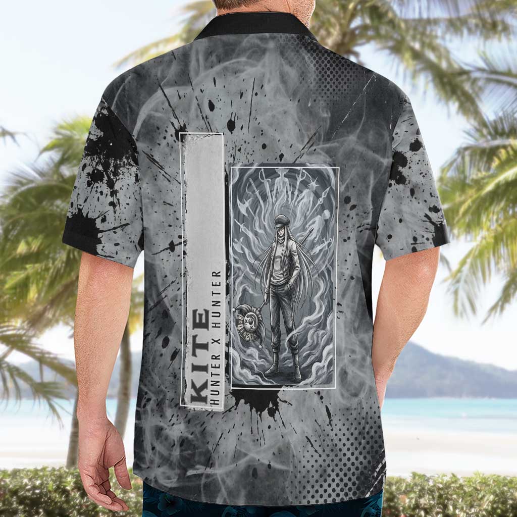 Chrollo Theme Gray Ink Splash Design Hawaiian Shirt with Cross Weapon and Monochrome Aura Artwork - The Mazicc