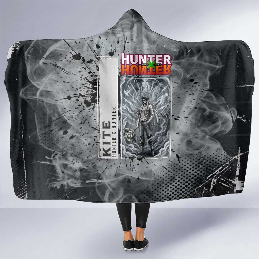 Chrollo Theme Gray Ink Splash Design Hooded Blanket with Cross Weapon and Monochrome Aura Artwork - The Mazicc