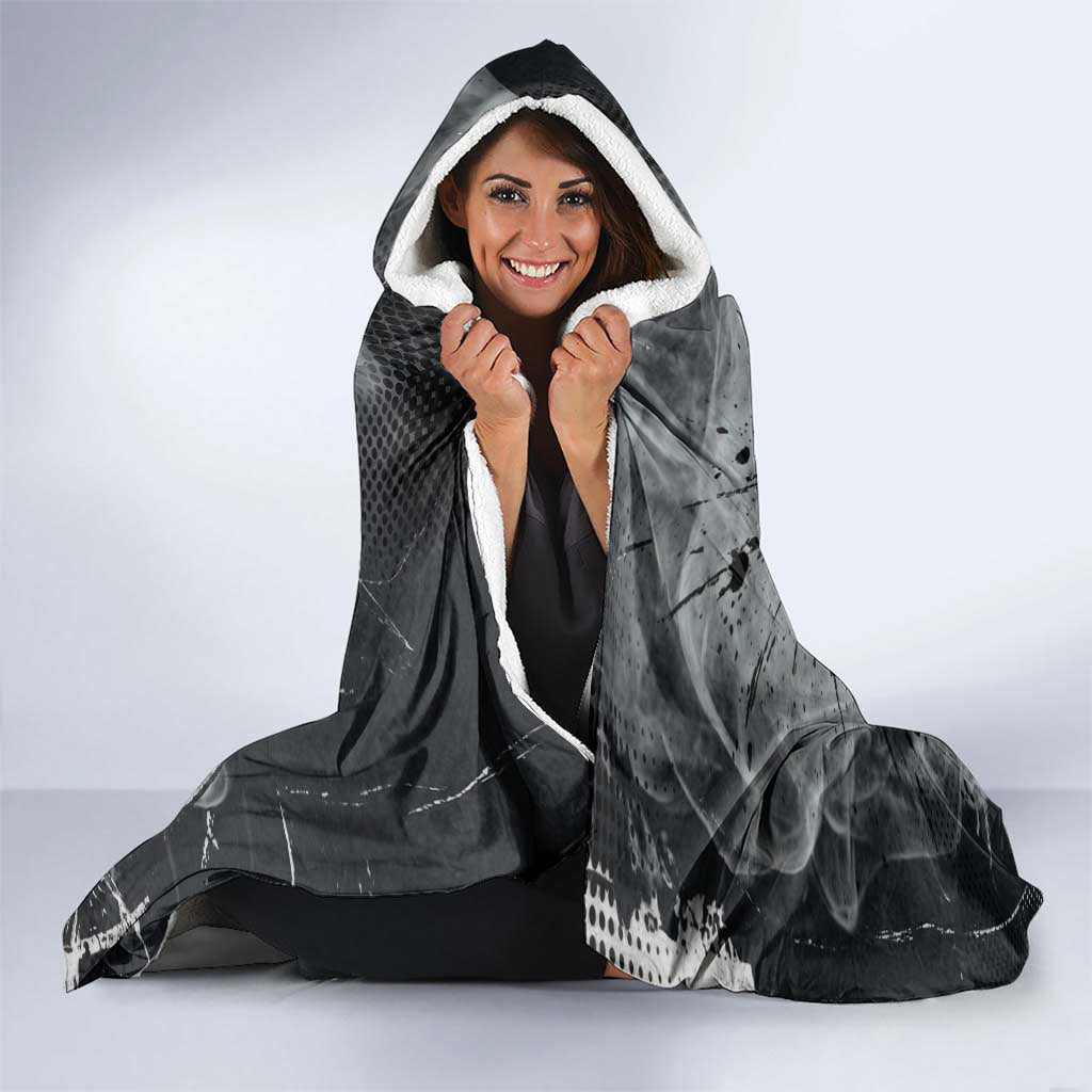 Chrollo Theme Gray Ink Splash Design Hooded Blanket with Cross Weapon and Monochrome Aura Artwork - The Mazicc