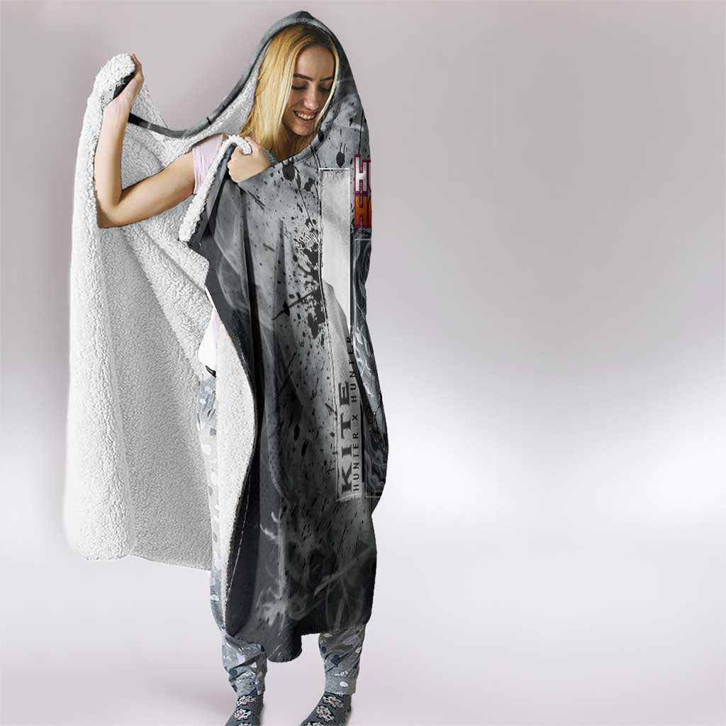 Chrollo Theme Gray Ink Splash Design Hooded Blanket with Cross Weapon and Monochrome Aura Artwork - The Mazicc