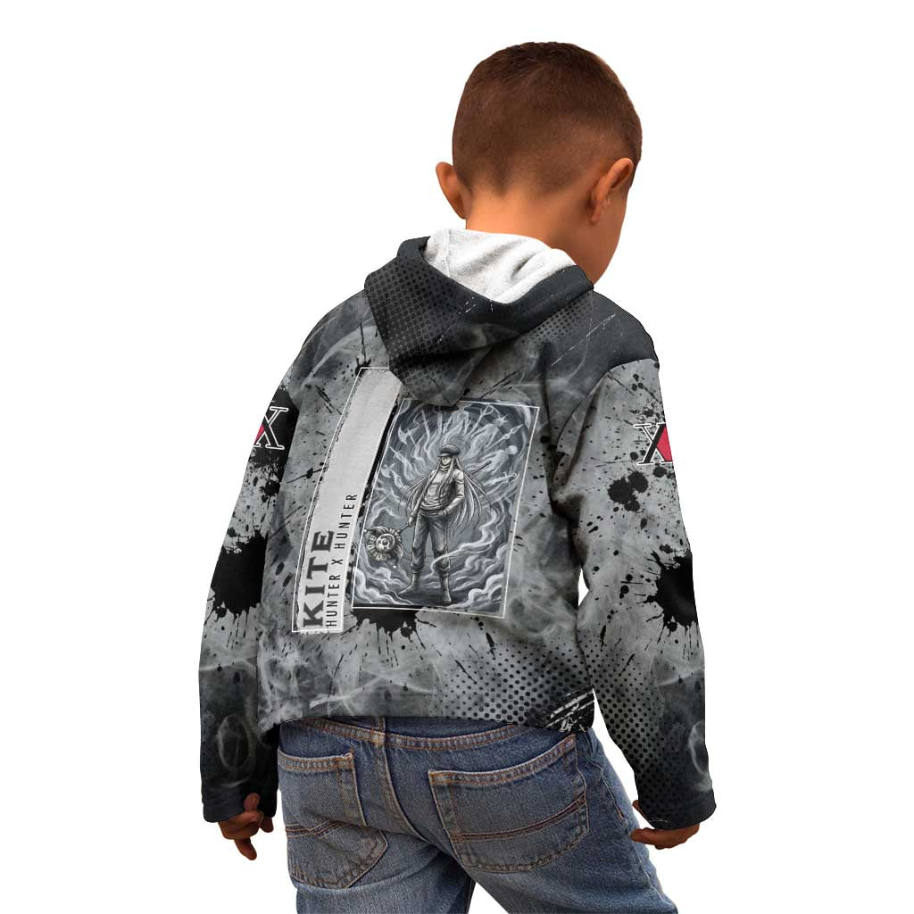 Chrollo Theme Gray Ink Splash Design Kid Hoodie with Cross Weapon and Monochrome Aura Artwork - The Mazicc