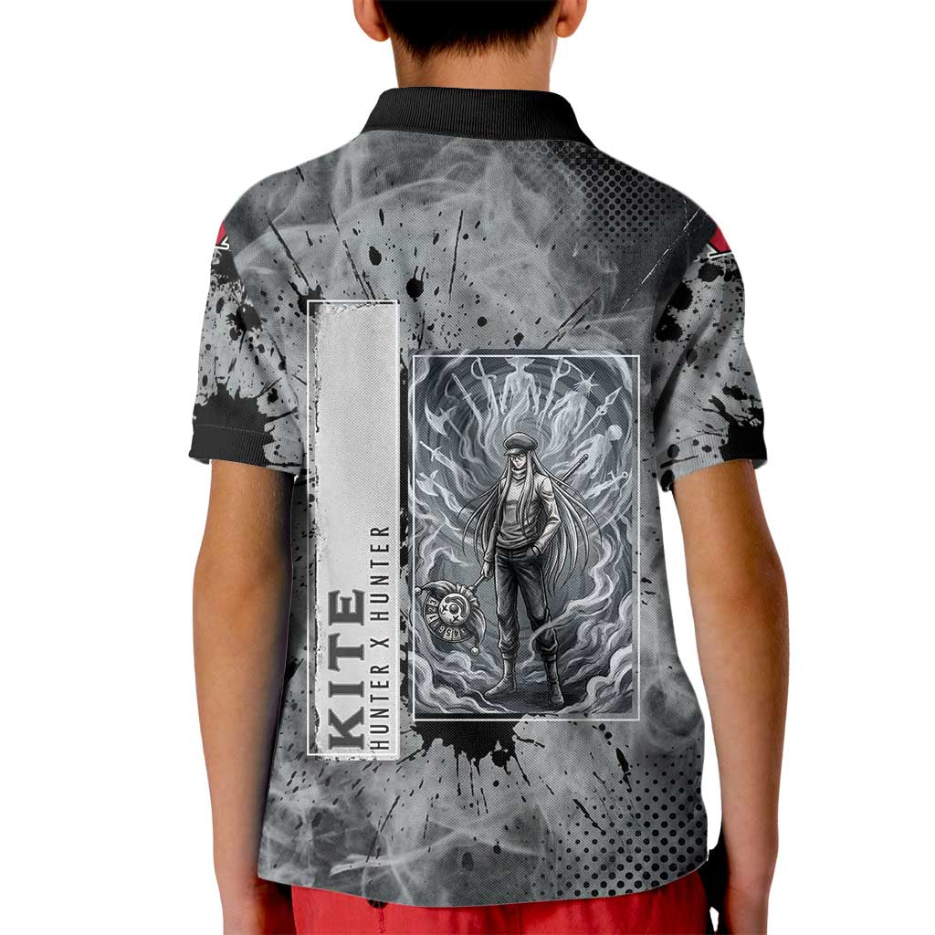 Chrollo Theme Gray Ink Splash Design Kid Polo Shirt with Cross Weapon and Monochrome Aura Artwork - The Mazicc