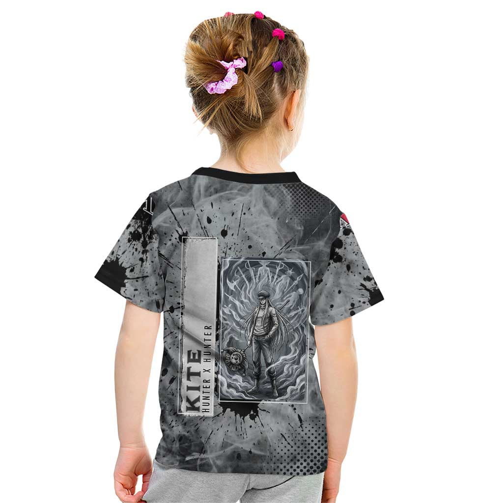 Chrollo Theme Gray Ink Splash Design Kid T Shirt with Cross Weapon and Monochrome Aura Artwork - The Mazicc