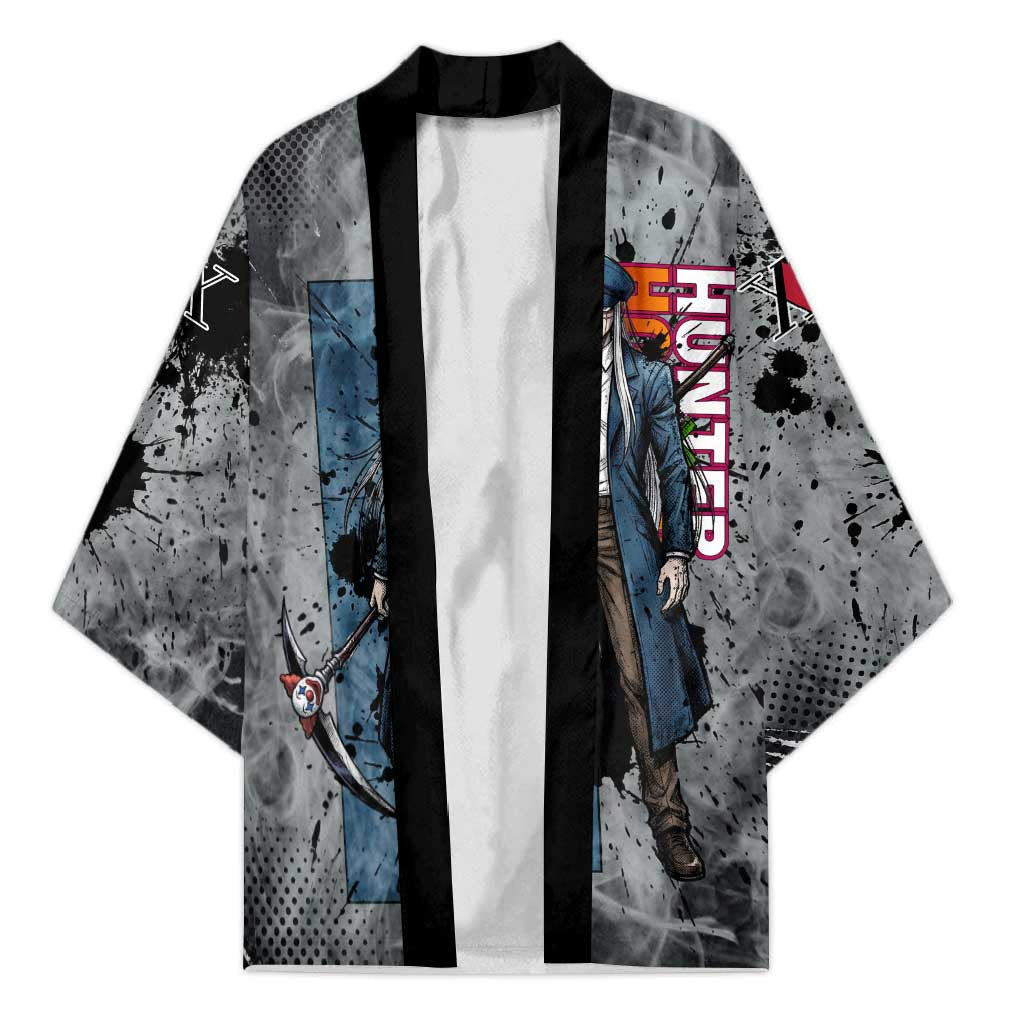 Chrollo Theme Gray Ink Splash Design Kimono with Cross Weapon and Monochrome Aura Artwork - The Mazicc