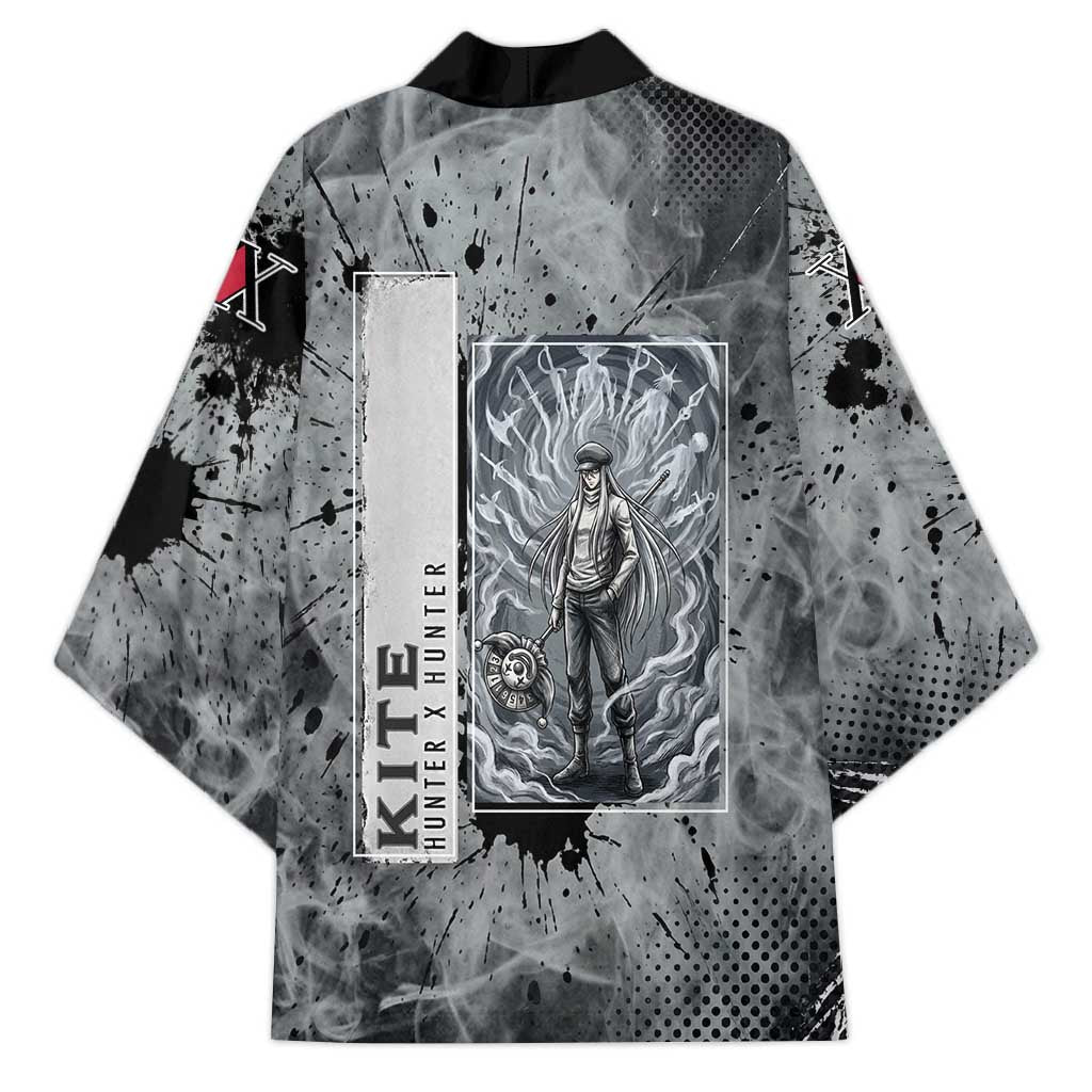 Chrollo Theme Gray Ink Splash Design Kimono with Cross Weapon and Monochrome Aura Artwork - The Mazicc