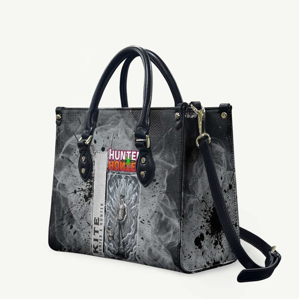 Chrollo Theme Gray Ink Splash Design Leather Bag with Cross Weapon and Monochrome Aura Artwork - The Mazicc