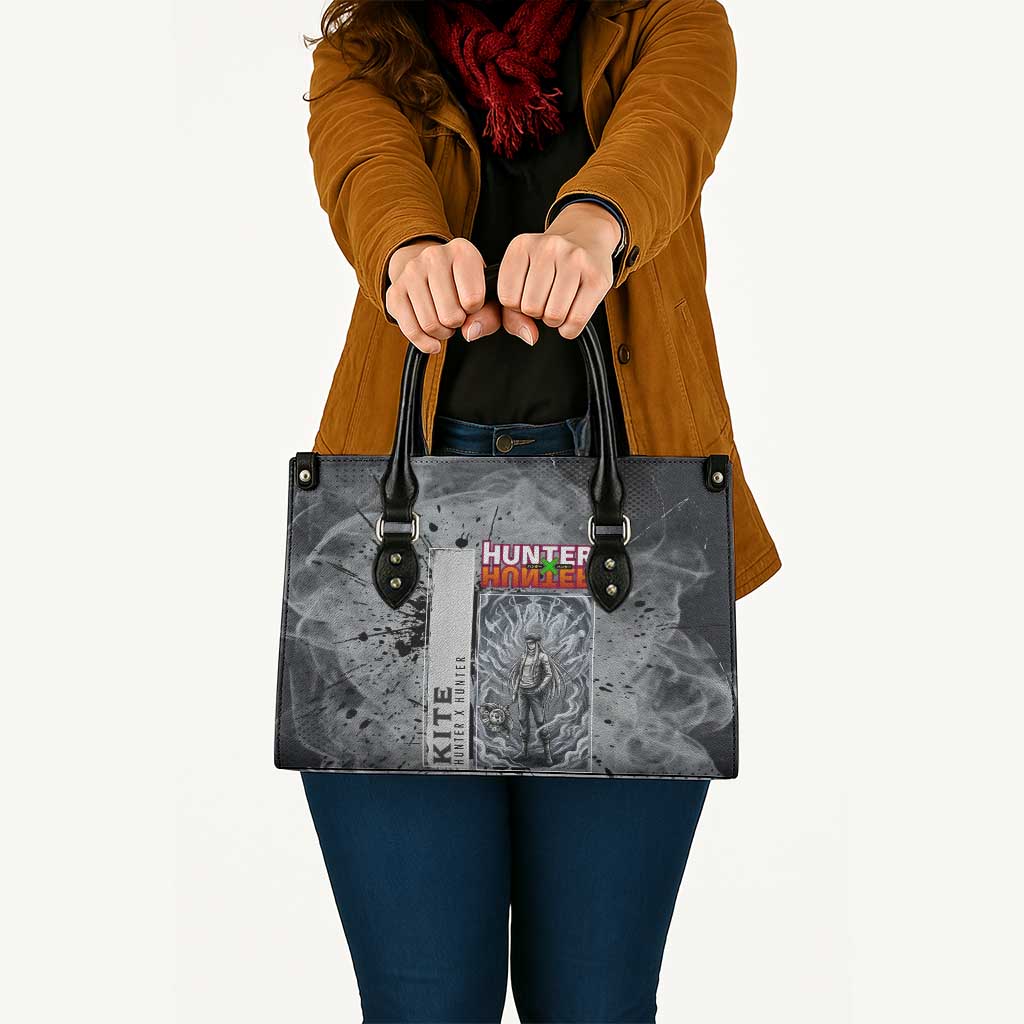 Chrollo Theme Gray Ink Splash Design Leather Bag with Cross Weapon and Monochrome Aura Artwork - The Mazicc