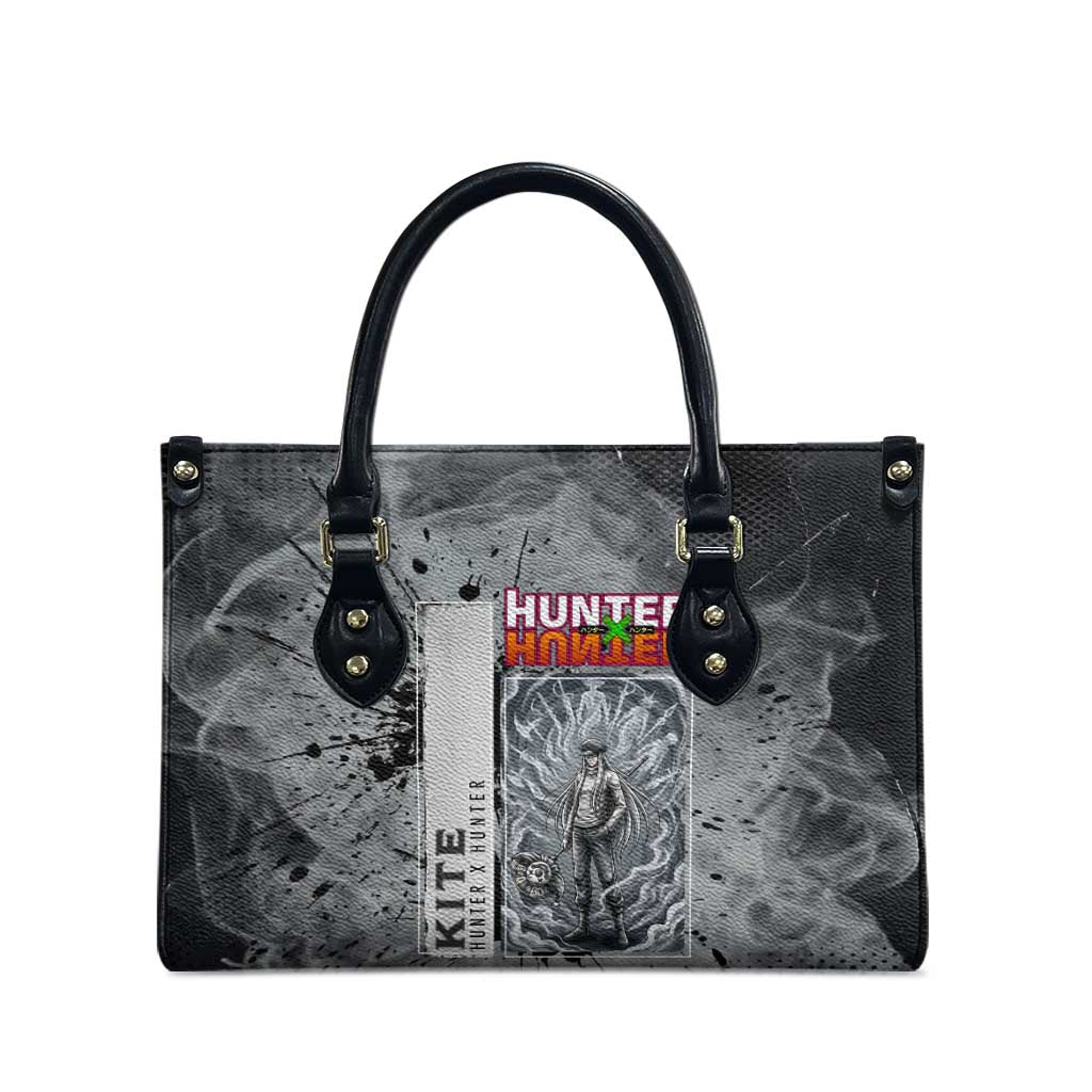 Chrollo Theme Gray Ink Splash Design Leather Bag with Cross Weapon and Monochrome Aura Artwork - The Mazicc