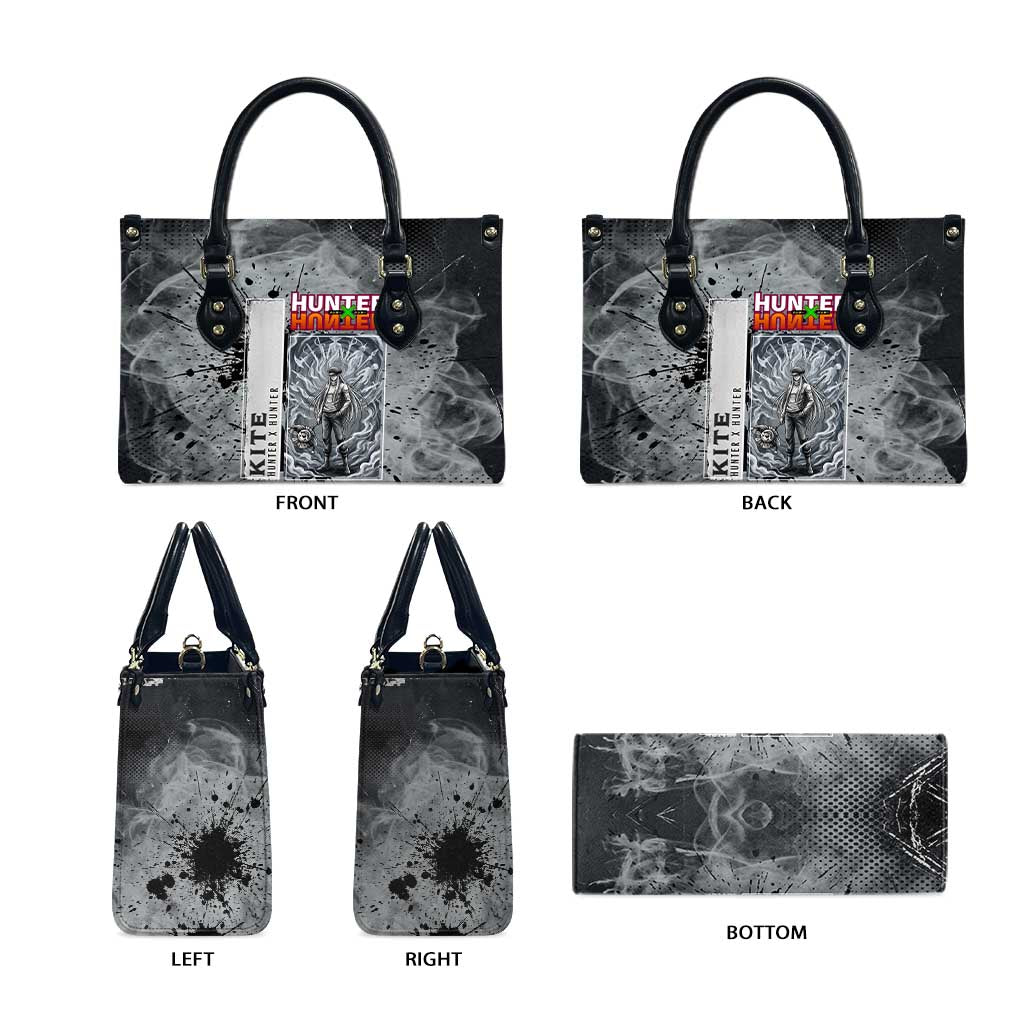 Chrollo Theme Gray Ink Splash Design Leather Bag with Cross Weapon and Monochrome Aura Artwork - The Mazicc