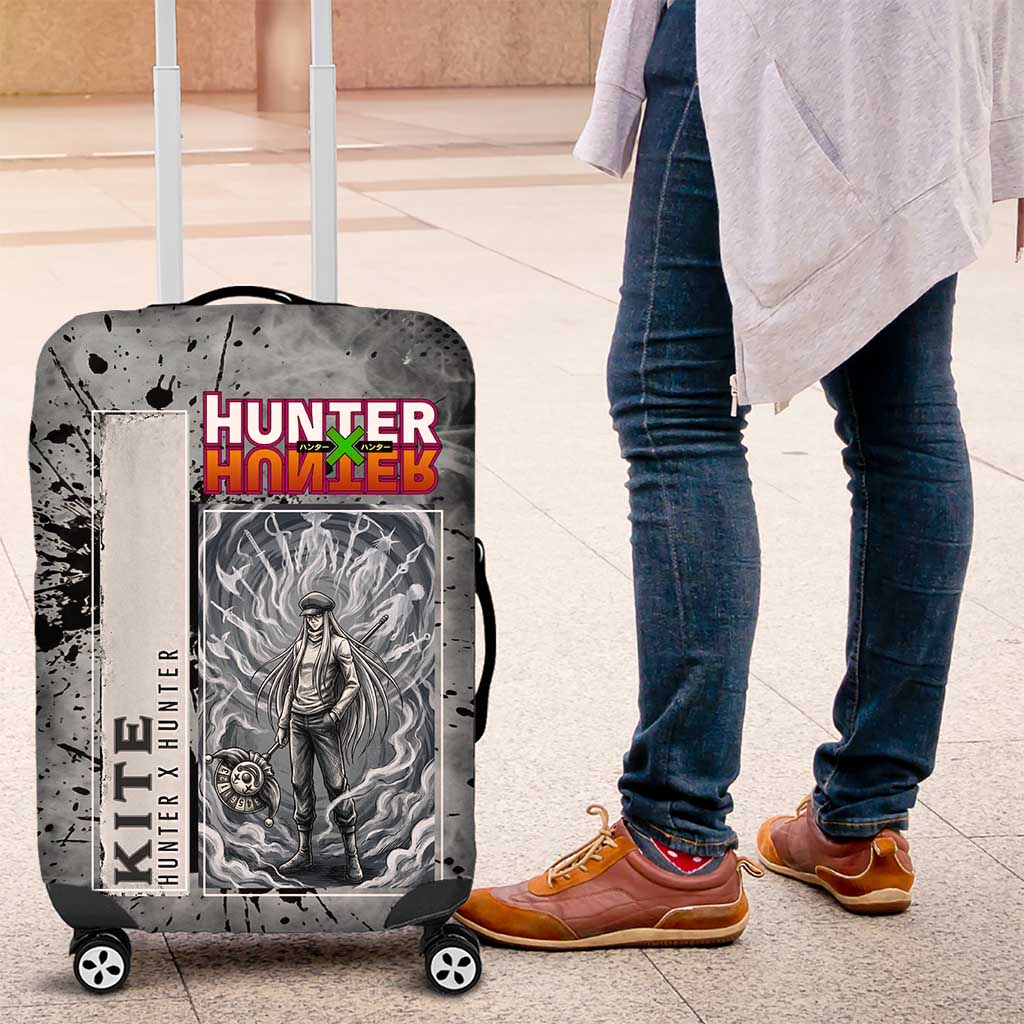 Chrollo Theme Gray Ink Splash Design Luggage Cover with Cross Weapon and Monochrome Aura Artwork - The Mazicc