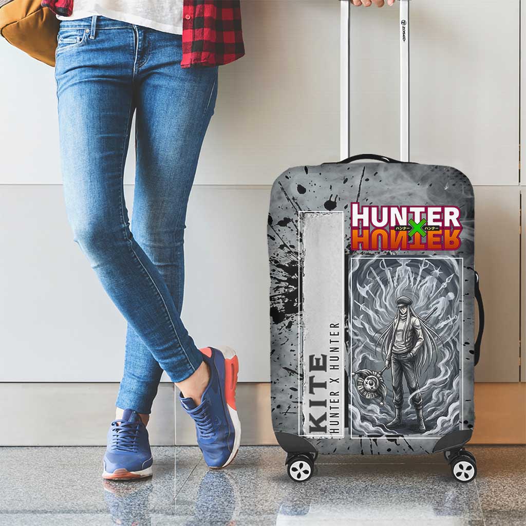 Chrollo Theme Gray Ink Splash Design Luggage Cover with Cross Weapon and Monochrome Aura Artwork - The Mazicc