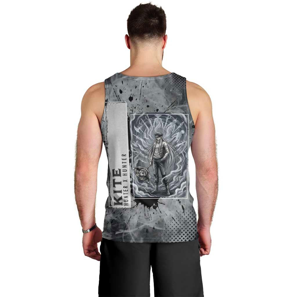 Chrollo Theme Gray Ink Splash Design Men Tank Top with Cross Weapon and Monochrome Aura Artwork - The Mazicc