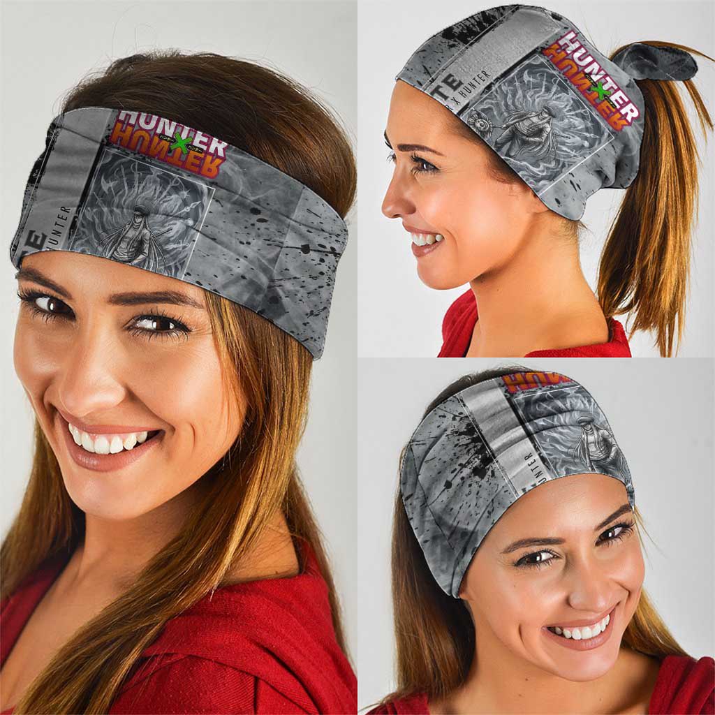 Chrollo Theme Gray Ink Splash Design Neck Gaiter with Cross Weapon and Monochrome Aura Artwork - The Mazicc