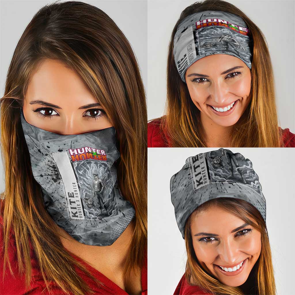Chrollo Theme Gray Ink Splash Design Neck Gaiter with Cross Weapon and Monochrome Aura Artwork - The Mazicc