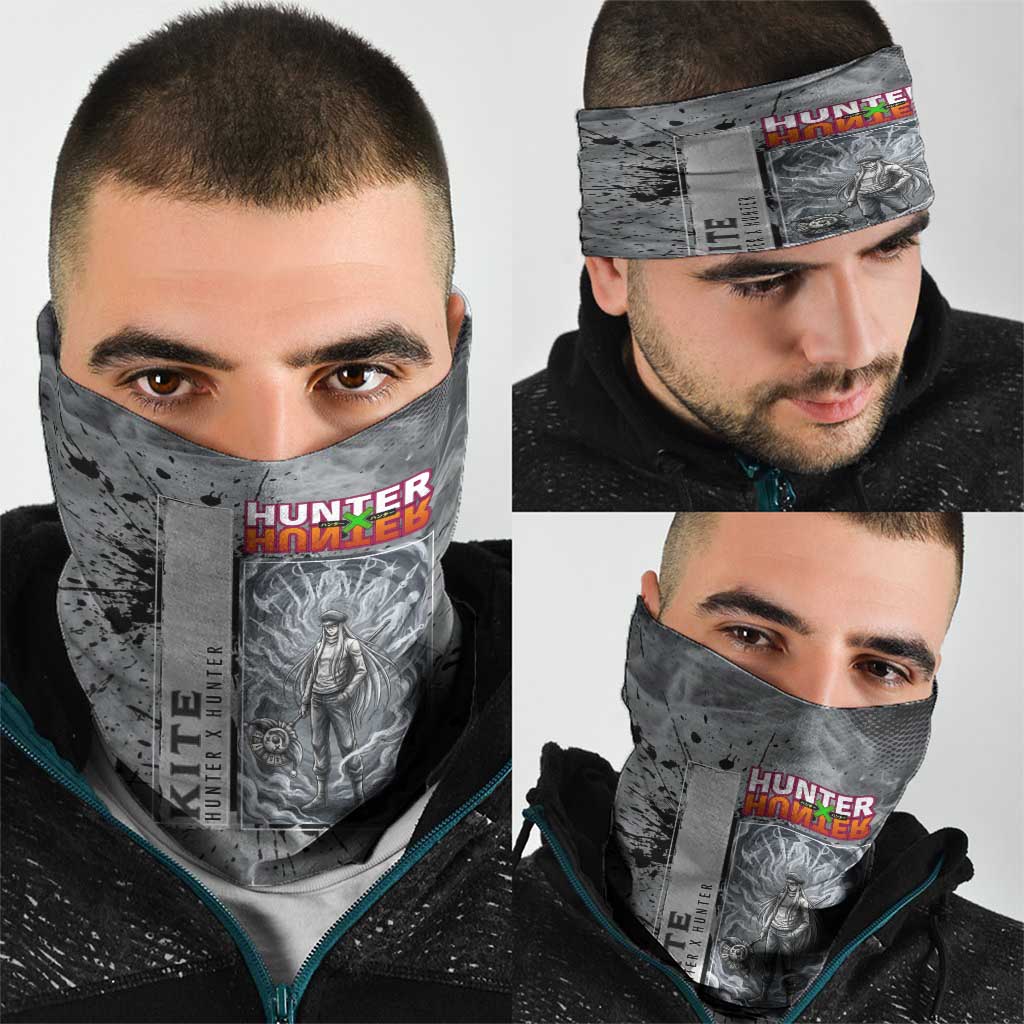 Chrollo Theme Gray Ink Splash Design Neck Gaiter with Cross Weapon and Monochrome Aura Artwork - The Mazicc