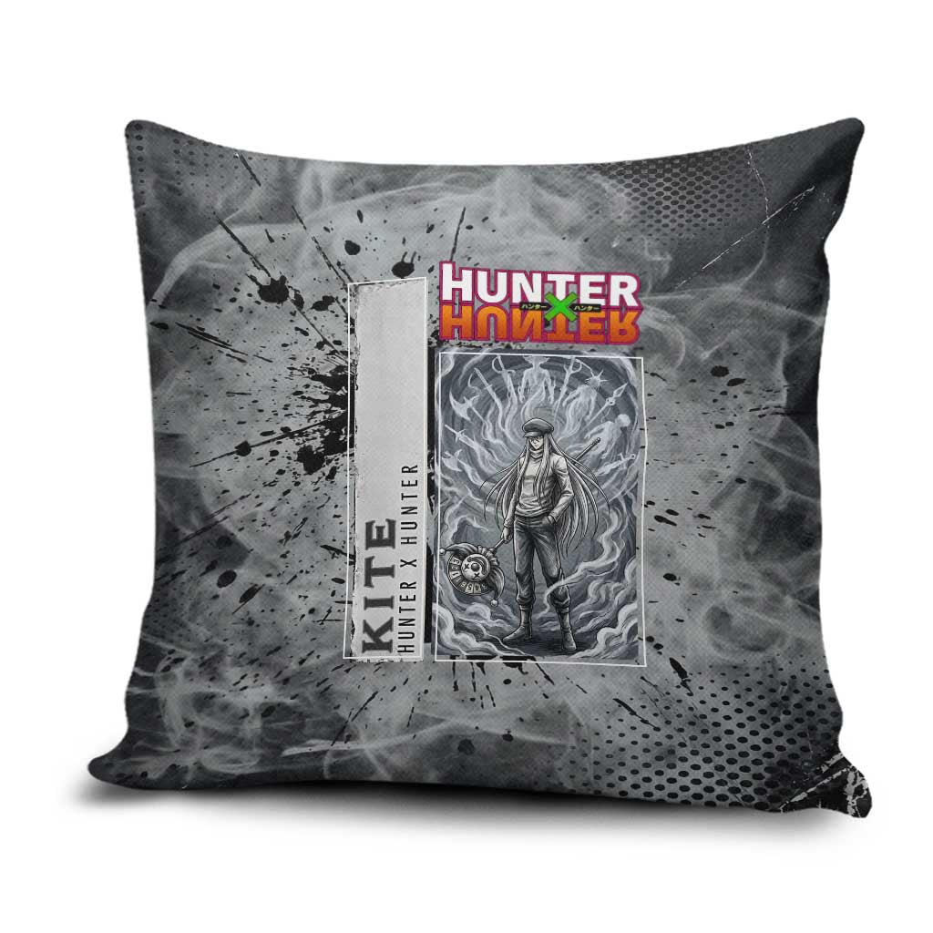 Chrollo Theme Gray Ink Splash Design Pillow Cover with Cross Weapon and Monochrome Aura Artwork - The Mazicc