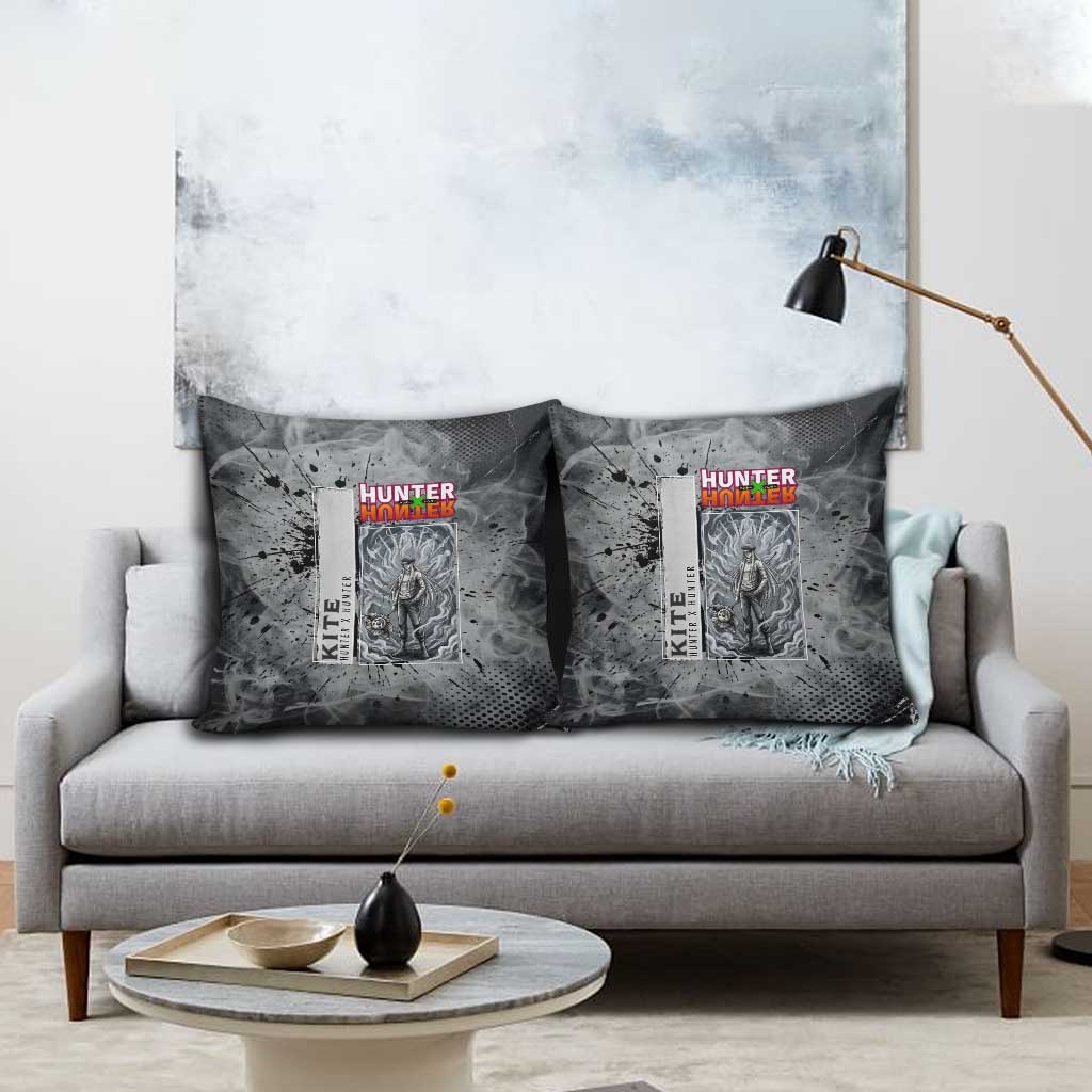 Chrollo Theme Gray Ink Splash Design Pillow Cover with Cross Weapon and Monochrome Aura Artwork - The Mazicc