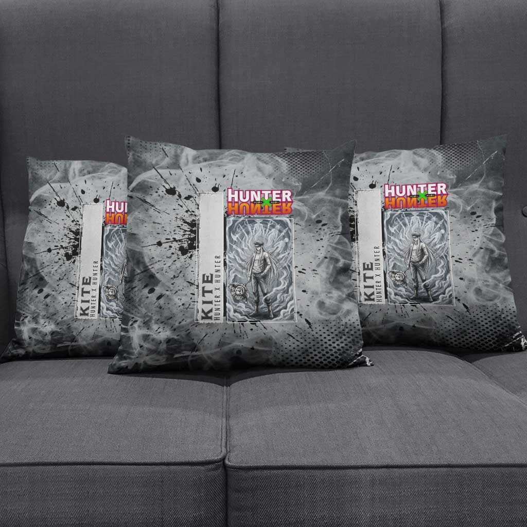 Chrollo Theme Gray Ink Splash Design Pillow Cover with Cross Weapon and Monochrome Aura Artwork - The Mazicc