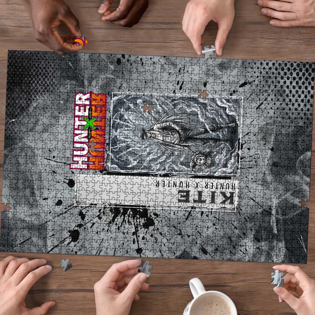 Chrollo Theme Gray Ink Splash Design Puzzle with Cross Weapon and Monochrome Aura Artwork - The Mazicc