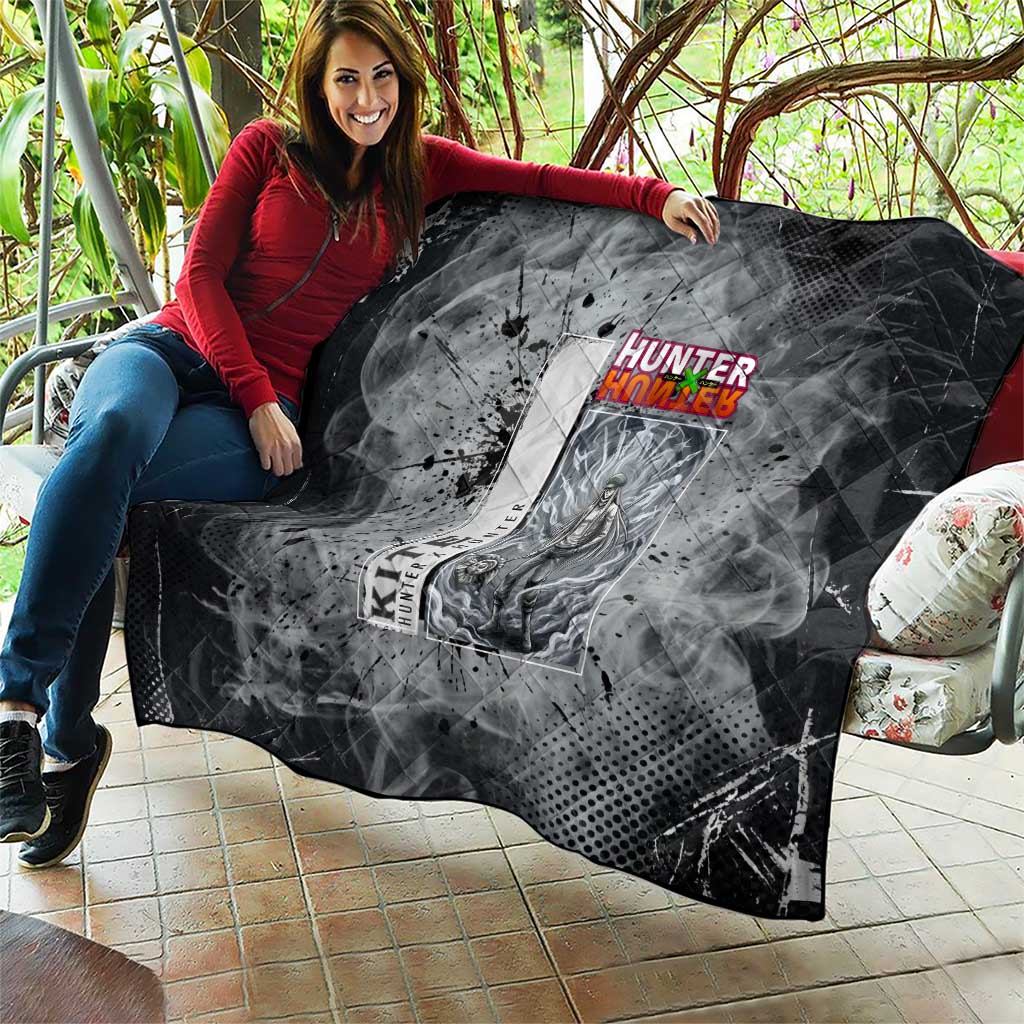 Chrollo Theme Gray Ink Splash Design Quilt with Cross Weapon and Monochrome Aura Artwork - The Mazicc