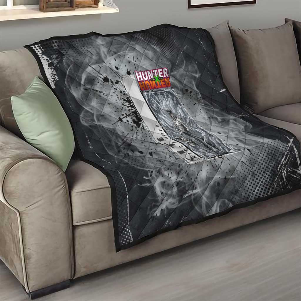 Chrollo Theme Gray Ink Splash Design Quilt with Cross Weapon and Monochrome Aura Artwork - The Mazicc