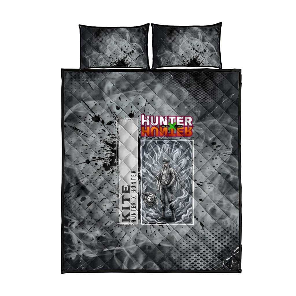 Chrollo Theme Gray Ink Splash Design Quilt Bed Set with Cross Weapon and Monochrome Aura Artwork - The Mazicc