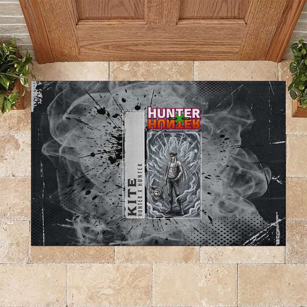 Chrollo Theme Gray Ink Splash Design Rubber Doormat with Cross Weapon and Monochrome Aura Artwork - The Mazicc