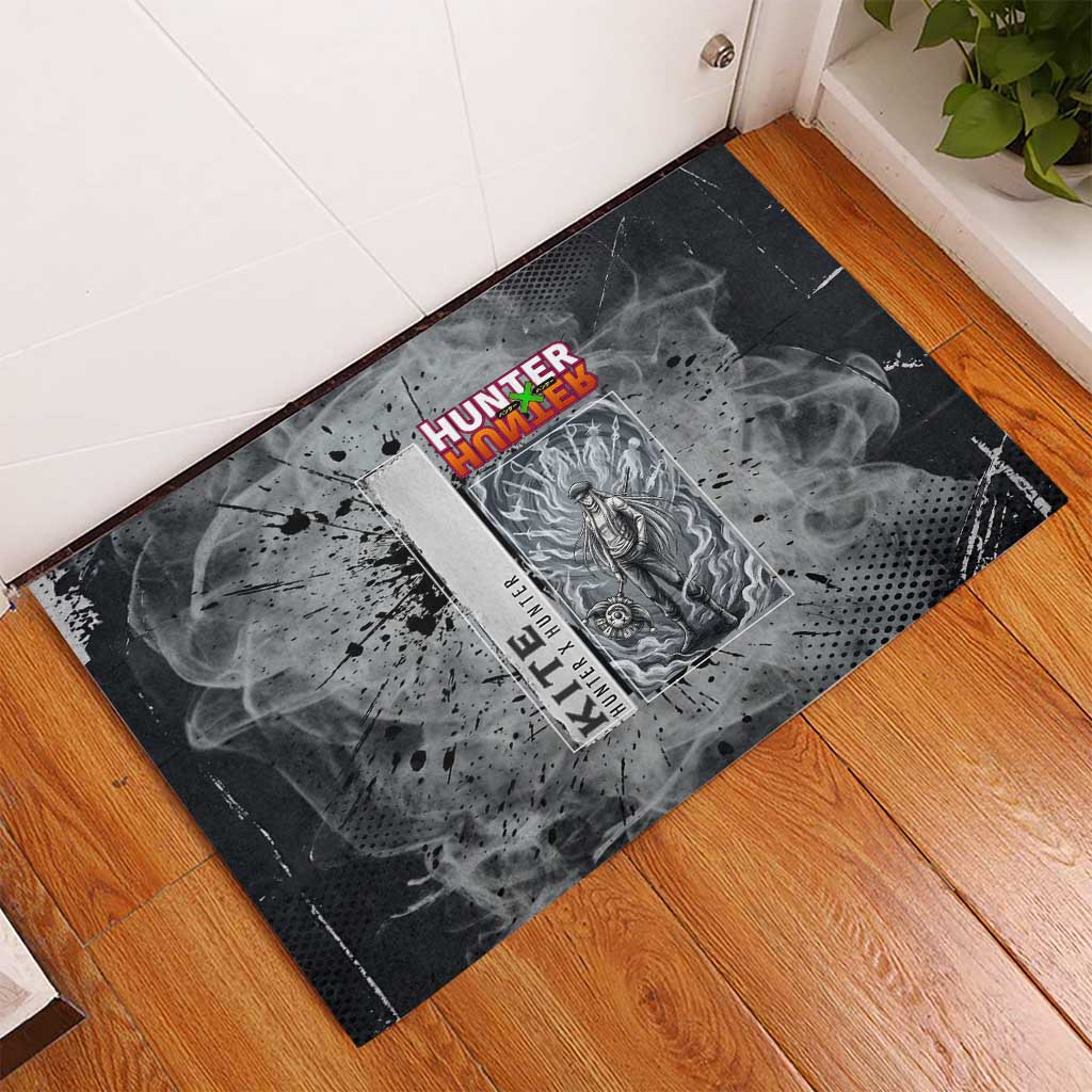Chrollo Theme Gray Ink Splash Design Rubber Doormat with Cross Weapon and Monochrome Aura Artwork - The Mazicc