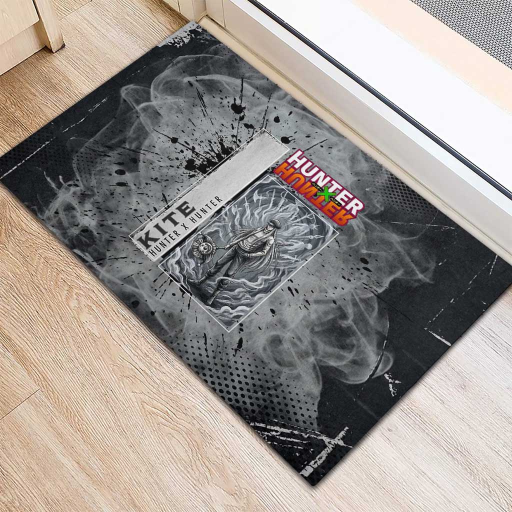 Chrollo Theme Gray Ink Splash Design Rubber Doormat with Cross Weapon and Monochrome Aura Artwork - The Mazicc