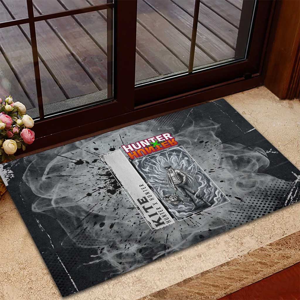 Chrollo Theme Gray Ink Splash Design Rubber Doormat with Cross Weapon and Monochrome Aura Artwork - The Mazicc
