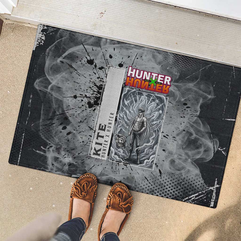 Chrollo Theme Gray Ink Splash Design Rubber Doormat with Cross Weapon and Monochrome Aura Artwork - The Mazicc