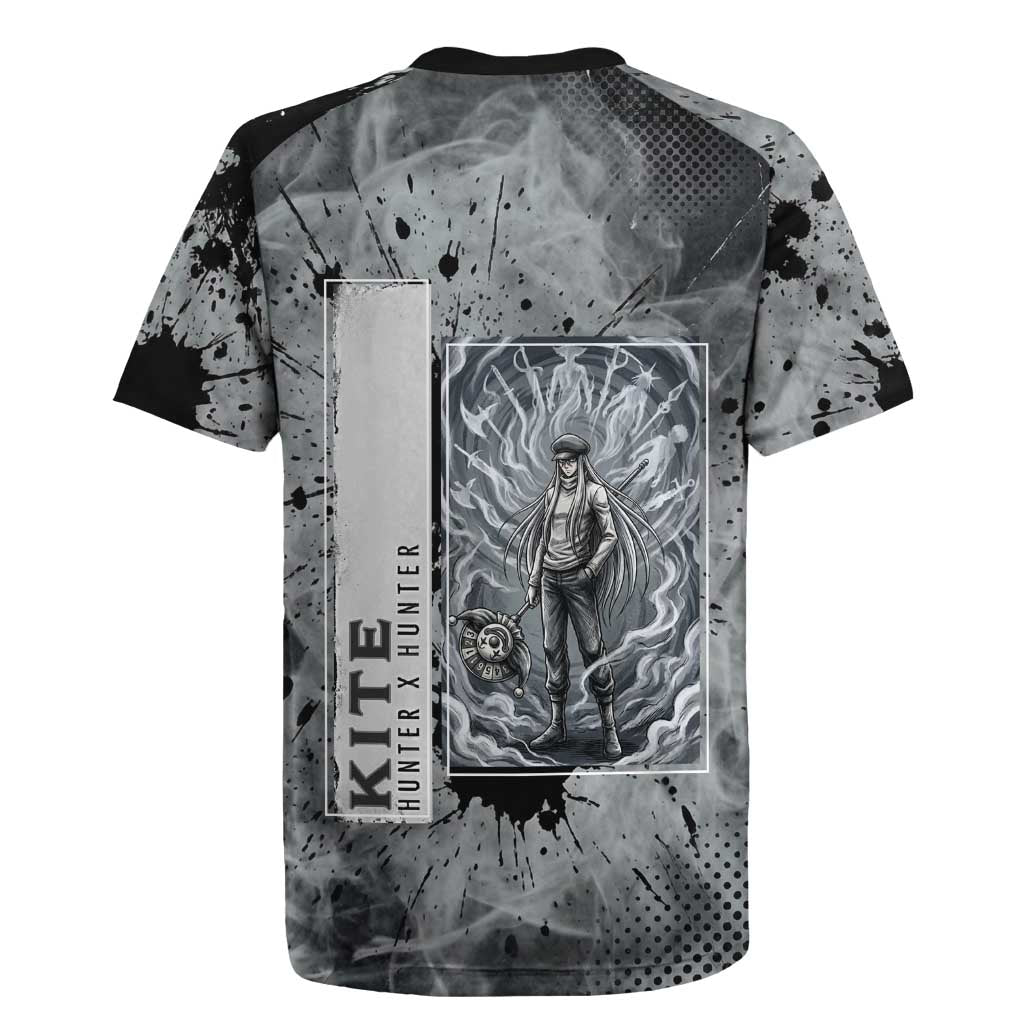 Chrollo Theme Gray Ink Splash Design Rugby Jersey with Cross Weapon and Monochrome Aura Artwork - The Mazicc