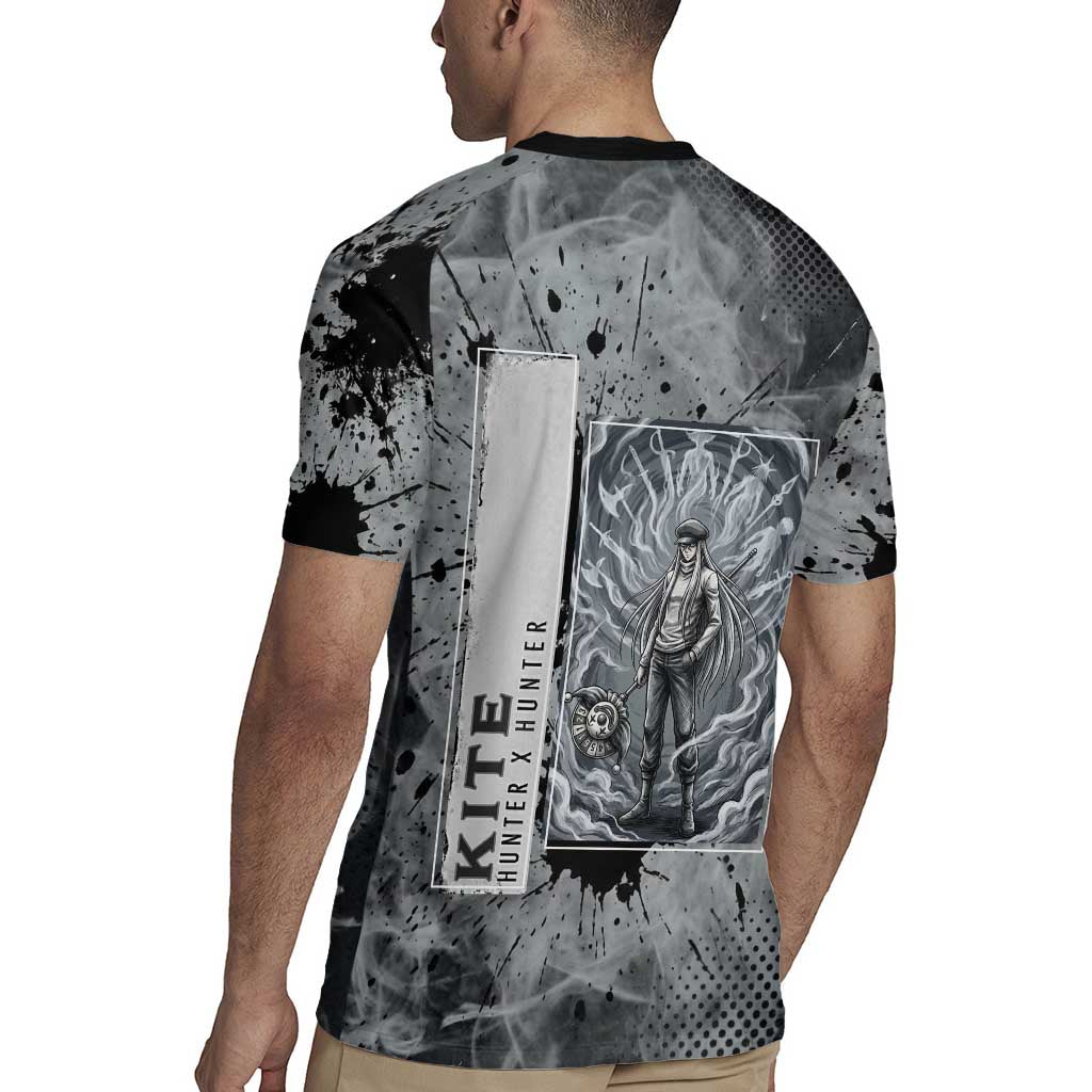 Chrollo Theme Gray Ink Splash Design Rugby Jersey with Cross Weapon and Monochrome Aura Artwork - The Mazicc